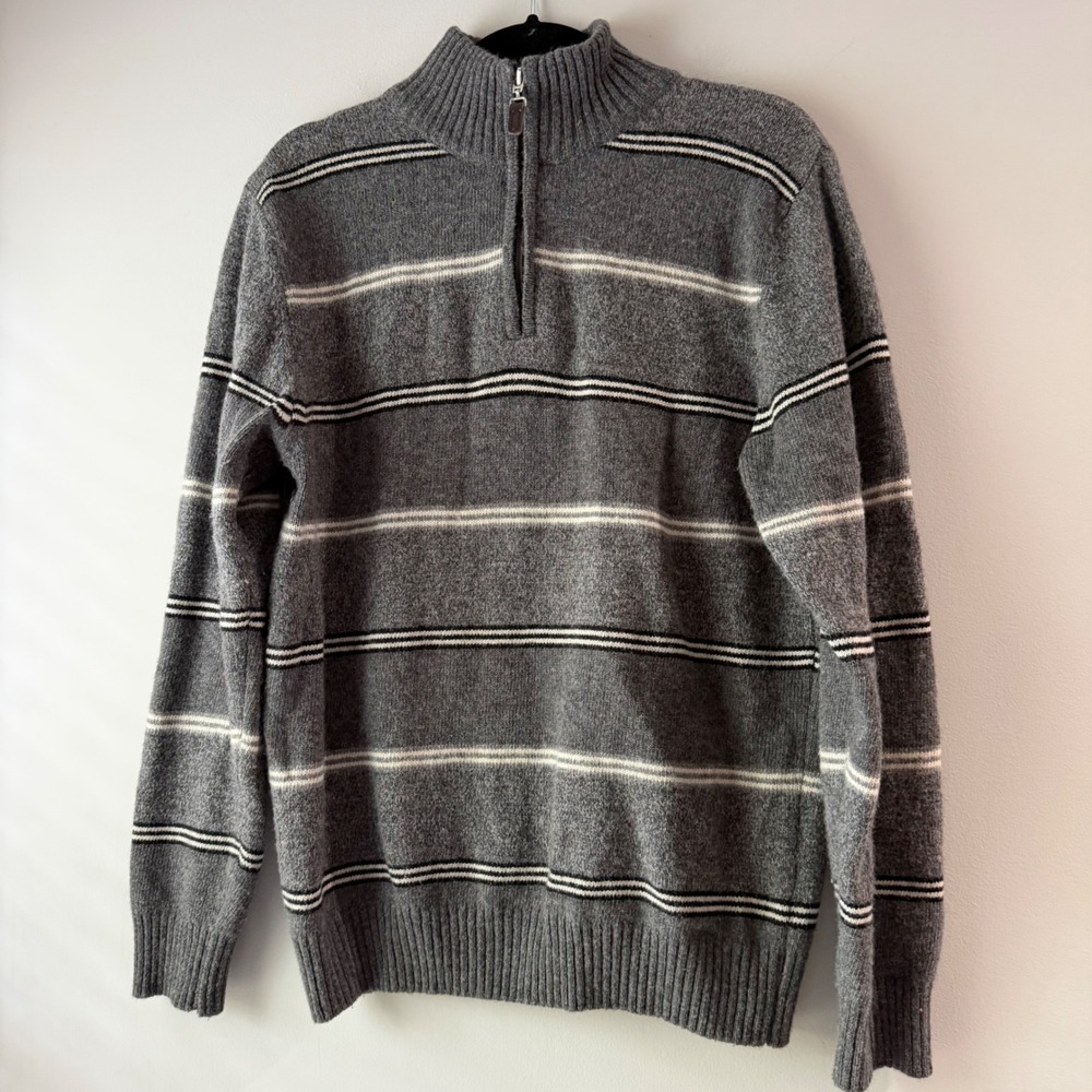 Daniele Blasi‎ Sweater Mens XL Grey Striped Wool Blend Quarter Zip Italy